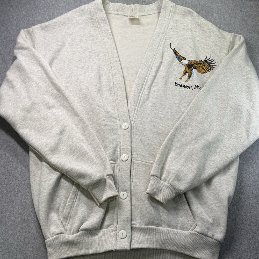 Vintage USA Bald Eagle Cardigan Sweatshirt XXL Made in USA Branson MO Patriotic‎
